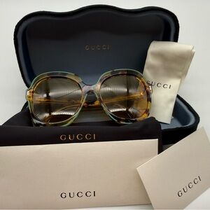 Gucci Women's Multicolor Tortoiseshell Sunglasses with Brown Lenses